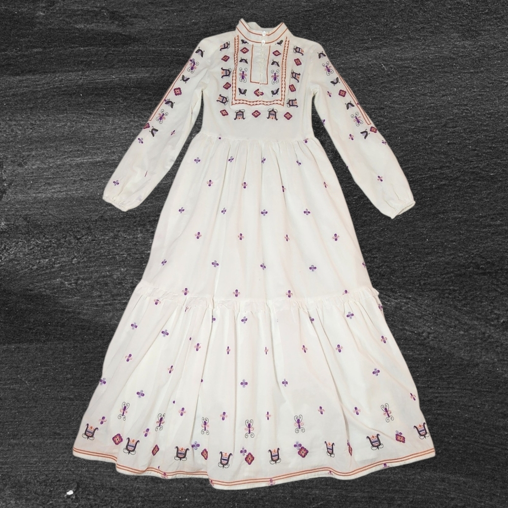 Begonia White Embroidered Long Sleeve  Maxi Dress